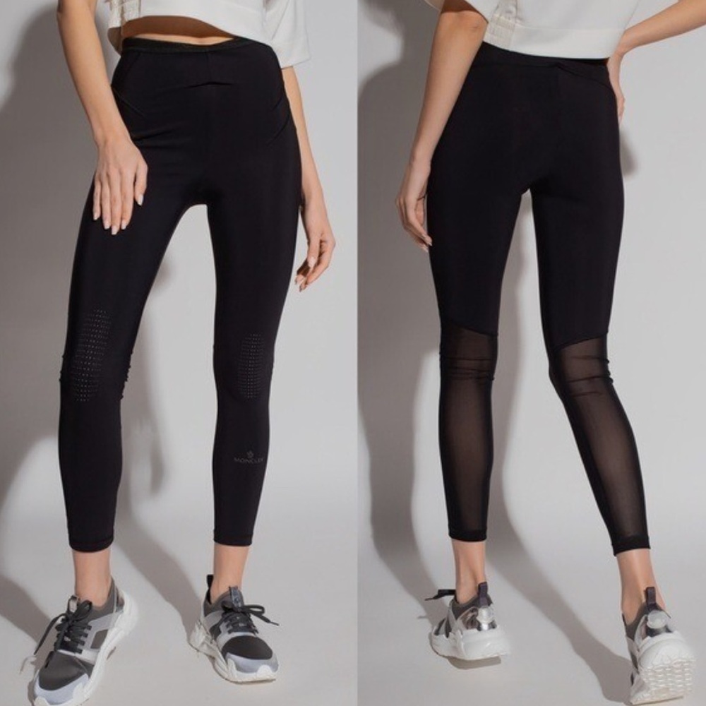 Moncler Logo Print Technical Jersey Leggings NWT Black